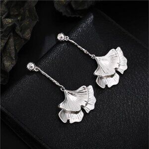 Silver Ginkgo Leaf Earrings | Elegant Statement Dangle Jewelry